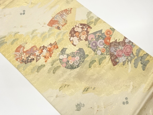 JAPANESE KIMONO / PINE / PLUM / FAN / FLORAL PATTERNS WOVEN- FUKURO OB